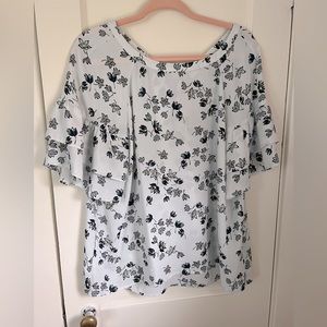 LOFT Floral Blouse - White and Black